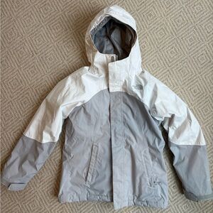 The North Face Kids Gray and White ski jacket